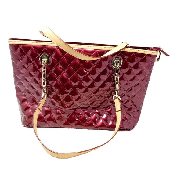 Red / Maroon Women's Shoulder Bag Quilted Design Faux Leather Straps - Picture 1 of 15